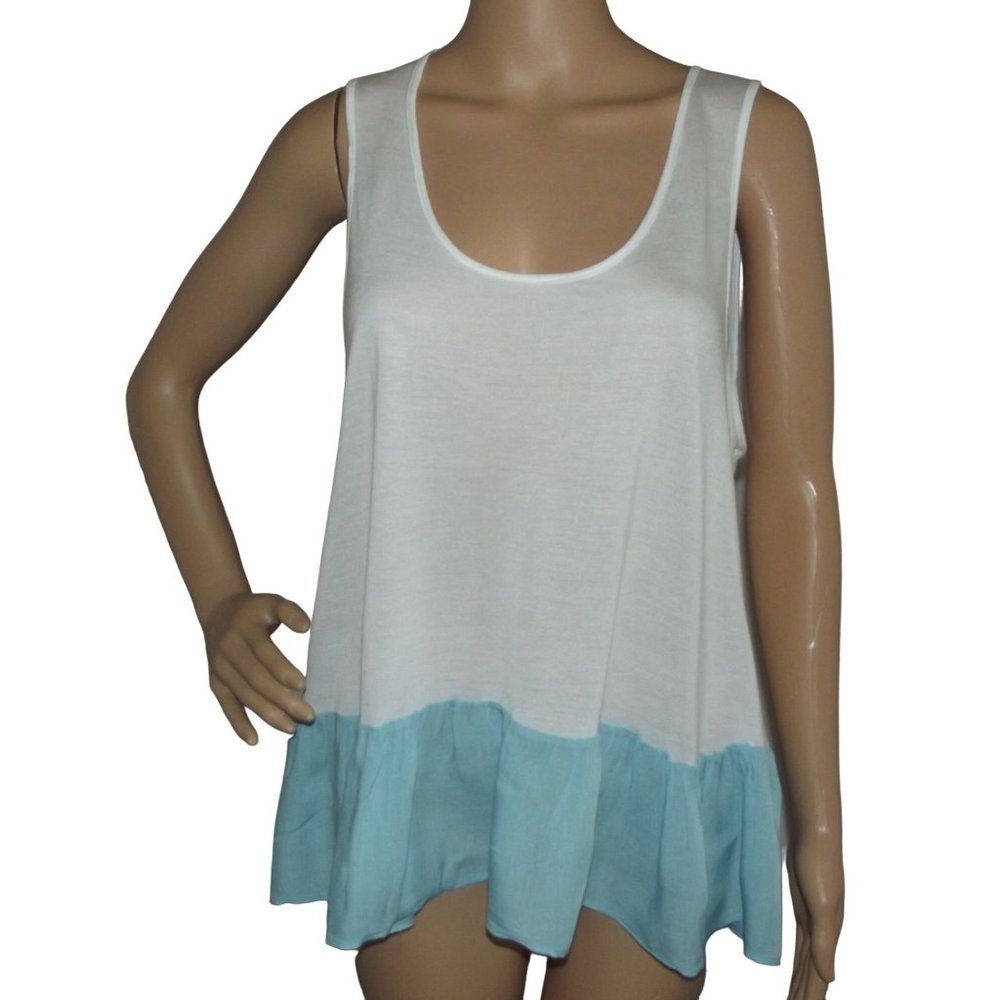 C&C California Ruffle Tank XL white blue sleeveless t-shirt